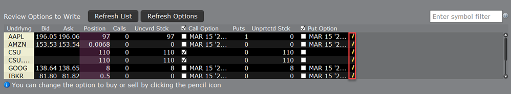 The write options tool in TWS. 