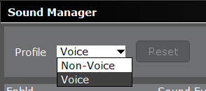 The sound manager profile drop-down menu in TWS. 