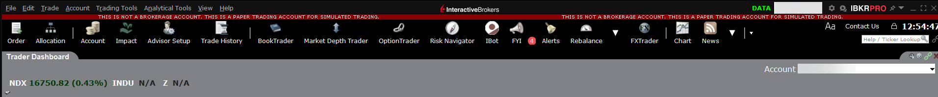 The trader dashboard in TWS. 