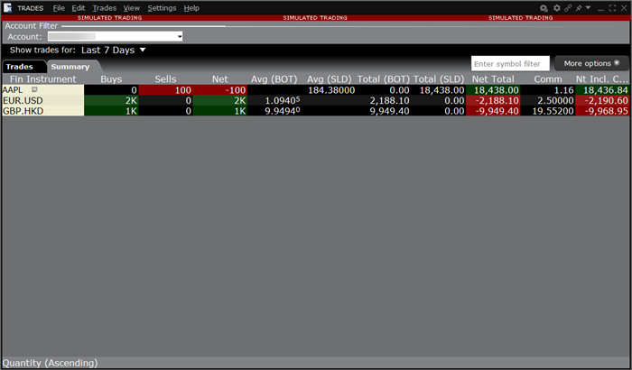 The Export Trade Reports window in TWS. 