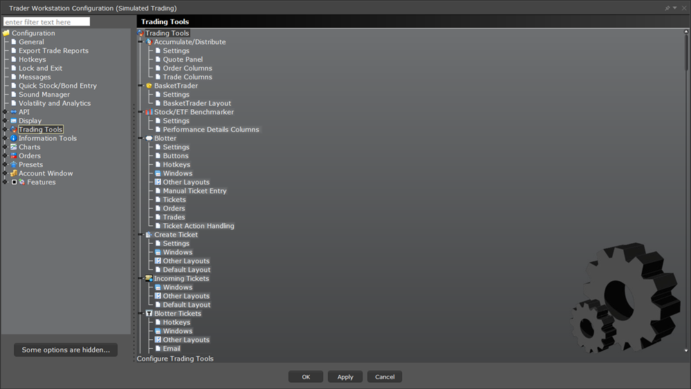 The TWS configuration trading tools menu. 